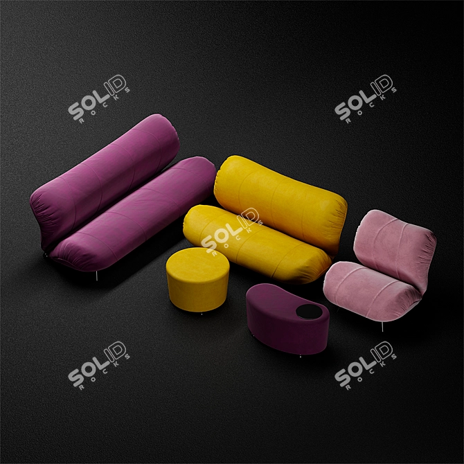 Dumbo Velvet and Leather Sofa 3D model image 1