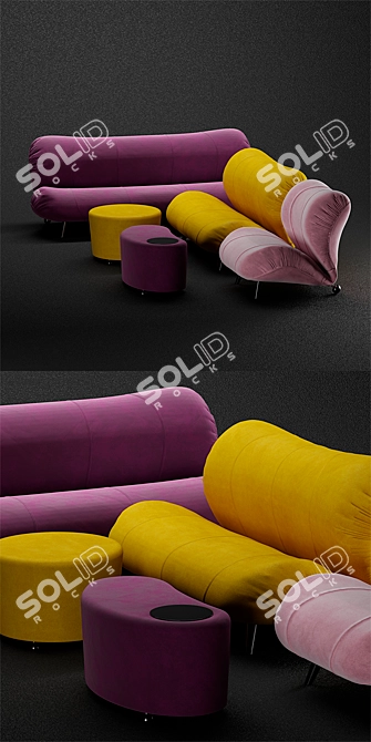 Dumbo Velvet and Leather Sofa 3D model image 2