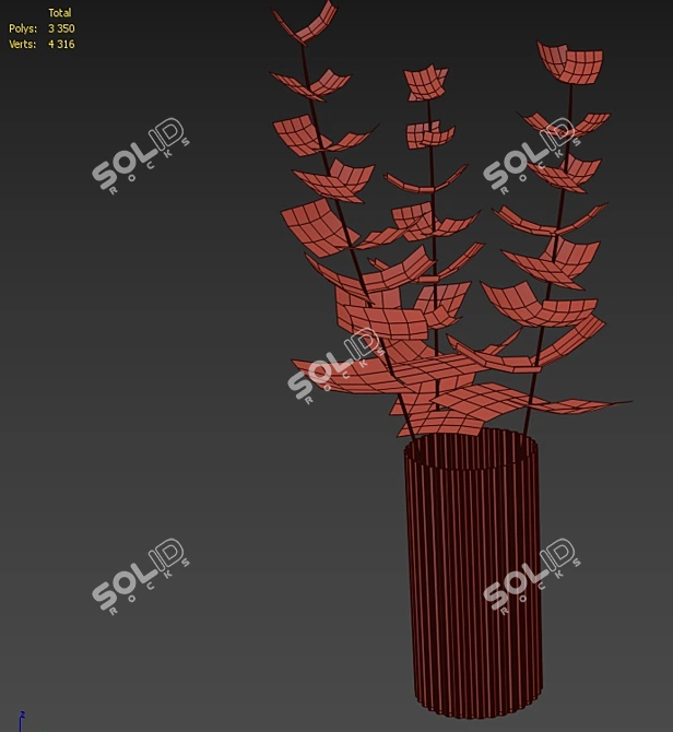 Golden Metal Vase with Eucalyptus Branches 3D model image 2