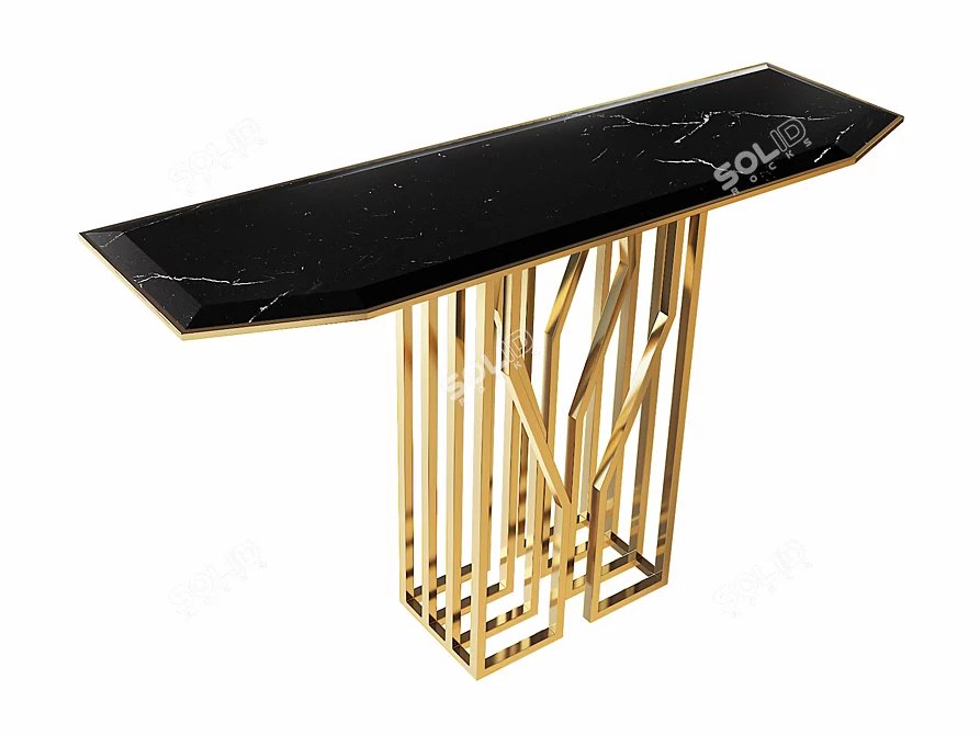 Elegant Brass & Marble Console 3D model image 1