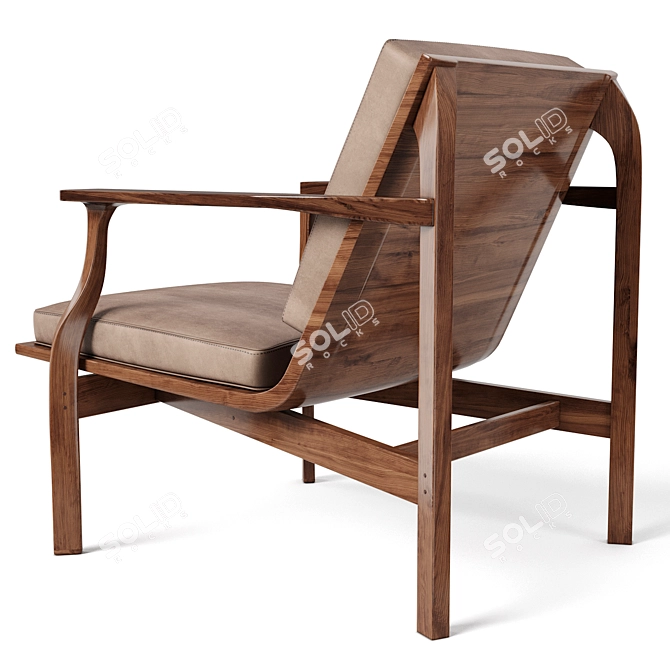 Handcrafted Walnut Lounge Chair 3D model image 2