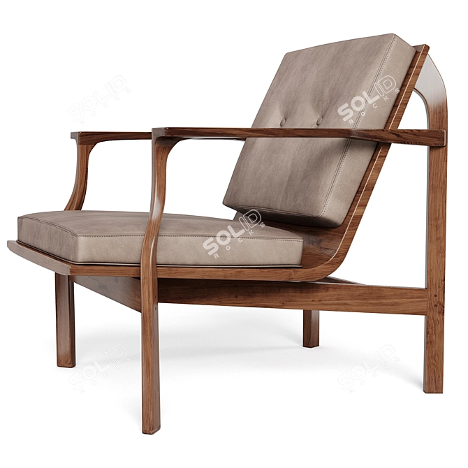 Handcrafted Walnut Lounge Chair 3D model image 4