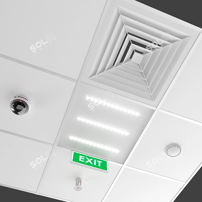 Armstrong Ceiling with Built-in LED Light, Camera, Ventilation, Fire Suppression System & Exit Sign. 3D model image 1