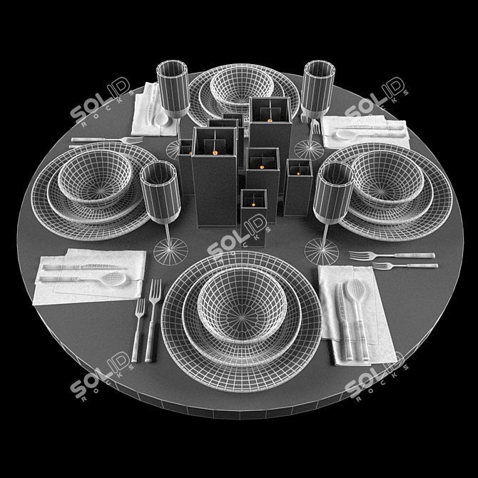 Geometry Spline Tableware Set 3D model image 3