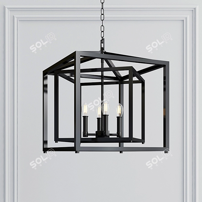 Contemporary Steel 4-Light Pendant Chandelier 3D model image 1