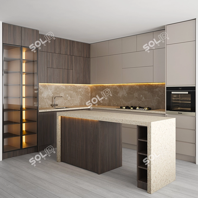 Modern Kitchen Set | Gas Hob, Sink, Oven, Hood 3D model image 1