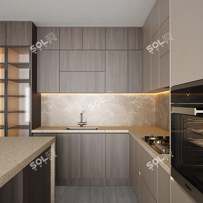 Modern Kitchen Set | Gas Hob, Sink, Oven, Hood 3D model image 2