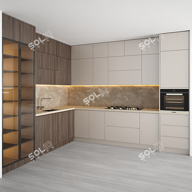 Modern Kitchen Set | Gas Hob, Sink, Oven, Hood 3D model image 3