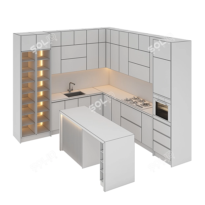 Modern Kitchen Set | Gas Hob, Sink, Oven, Hood 3D model image 5