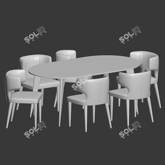 Luxembourg Dining Set - Elegant Oval Table & Velvet Chairs 3D model image 2