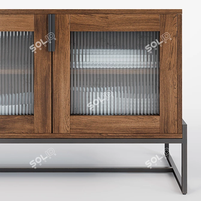 Modern Fluted Glass Walnut Cabinet 3D model image 2