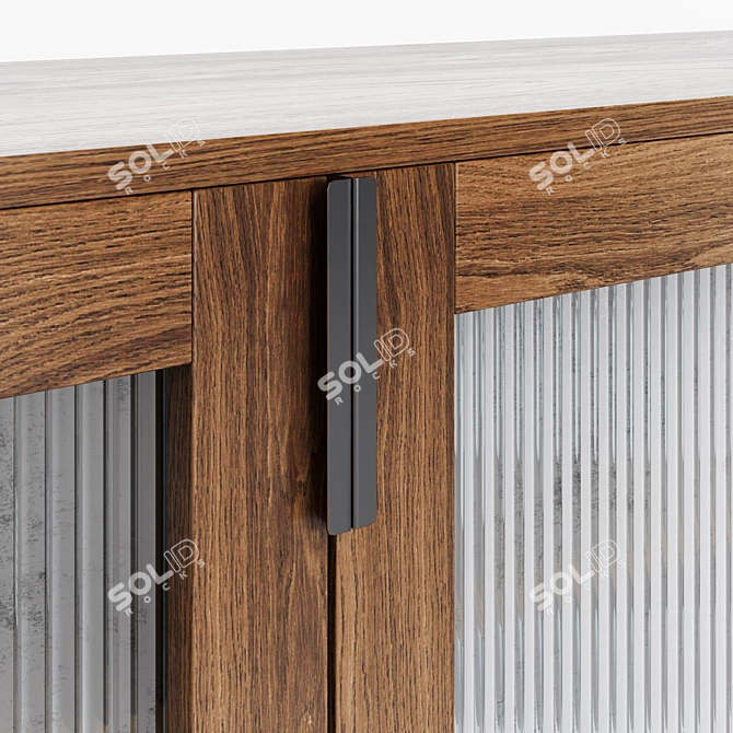 Modern Fluted Glass Walnut Cabinet 3D model image 3