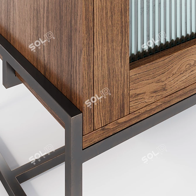 Modern Fluted Glass Walnut Cabinet 3D model image 4