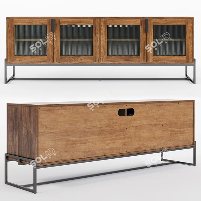 Modern Fluted Glass Walnut Cabinet 3D model image 6