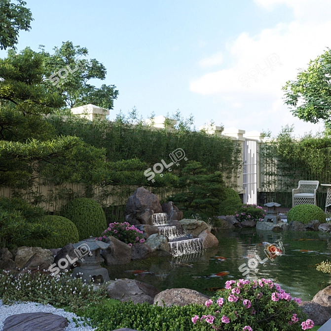  Koi Fish Waterfall Garden 3D model image 3