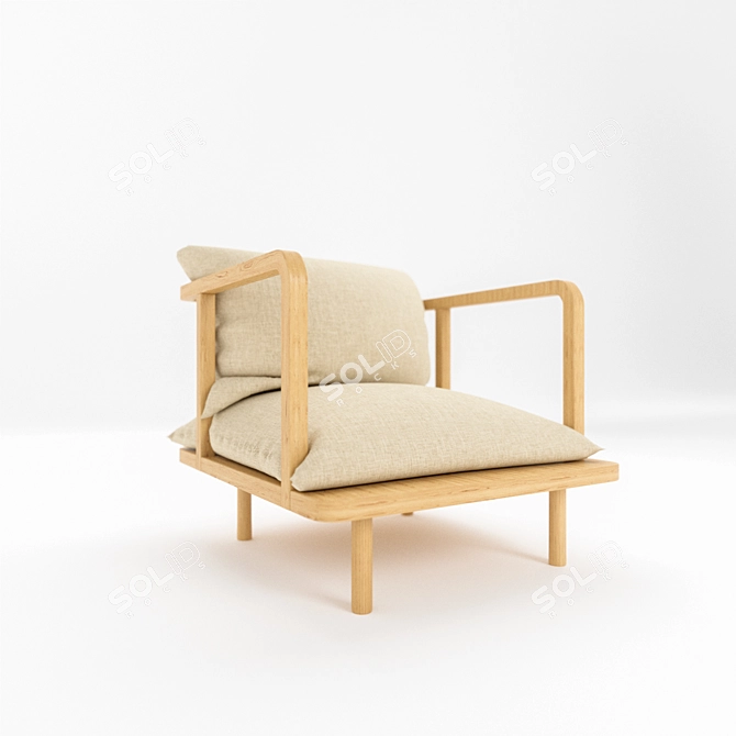 Title: Minimal Wood Living Set 3D model image 4