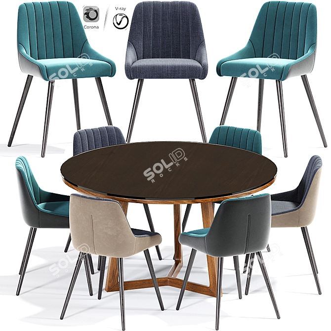 Amos Contemporary Dining Set 3D model image 1