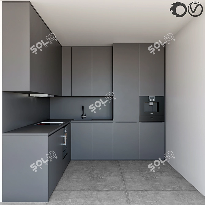 Compact Modern Kitchen: Coffee Maker, Oven, Hood, Gas & Sink 3D model image 1