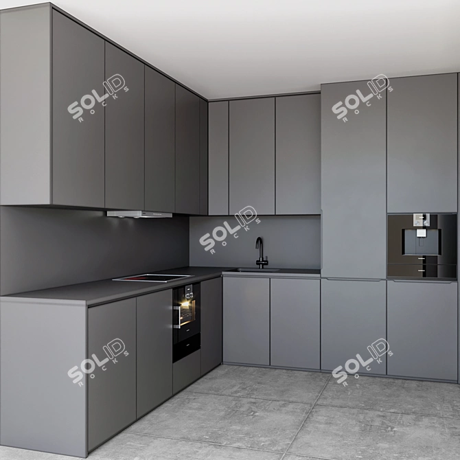 Compact Modern Kitchen: Coffee Maker, Oven, Hood, Gas & Sink 3D model image 2