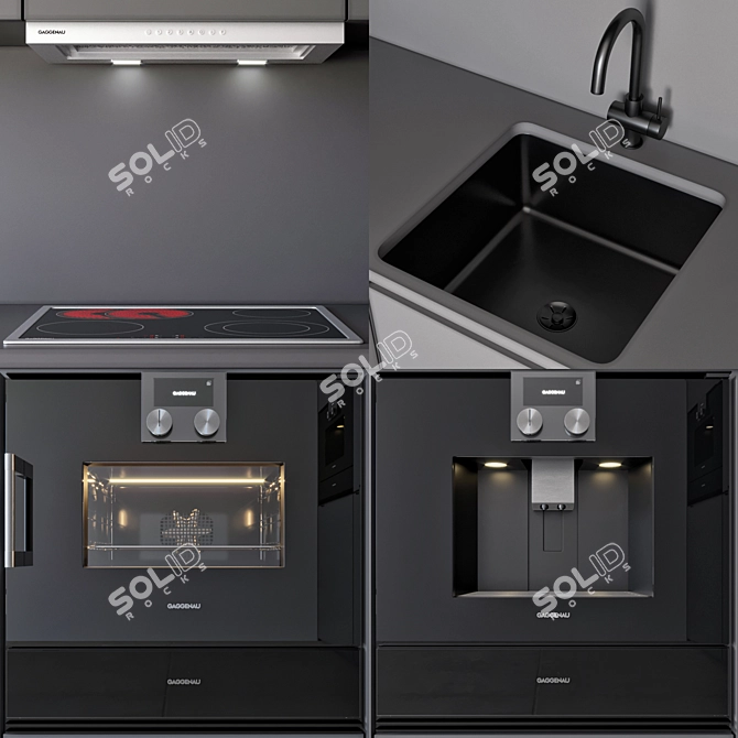 Compact Modern Kitchen: Coffee Maker, Oven, Hood, Gas & Sink 3D model image 3