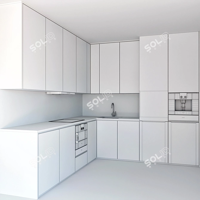 Compact Modern Kitchen: Coffee Maker, Oven, Hood, Gas & Sink 3D model image 4