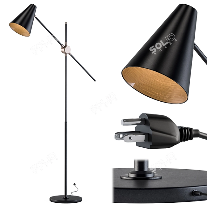 Sleek Black Gold Floor Lamp 3D model image 1