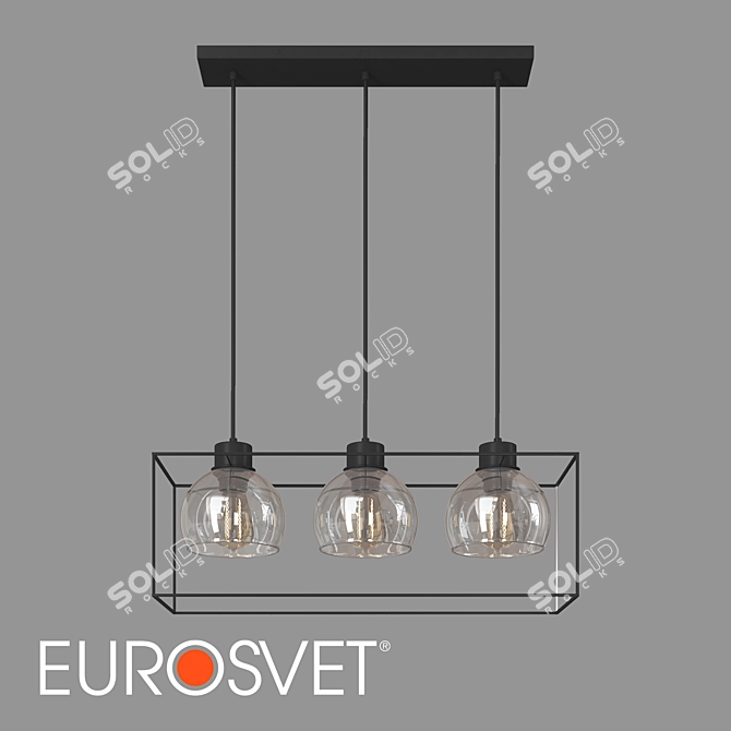 Sion Pendant - Stylish Black Metal with Grey Glass Shade 3D model image 1