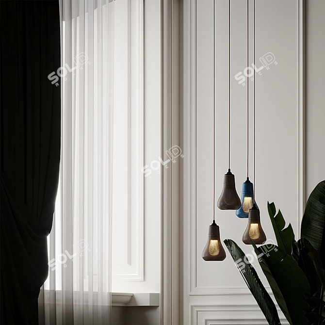 Elegant Kayans Pendant Light 3D model image 5