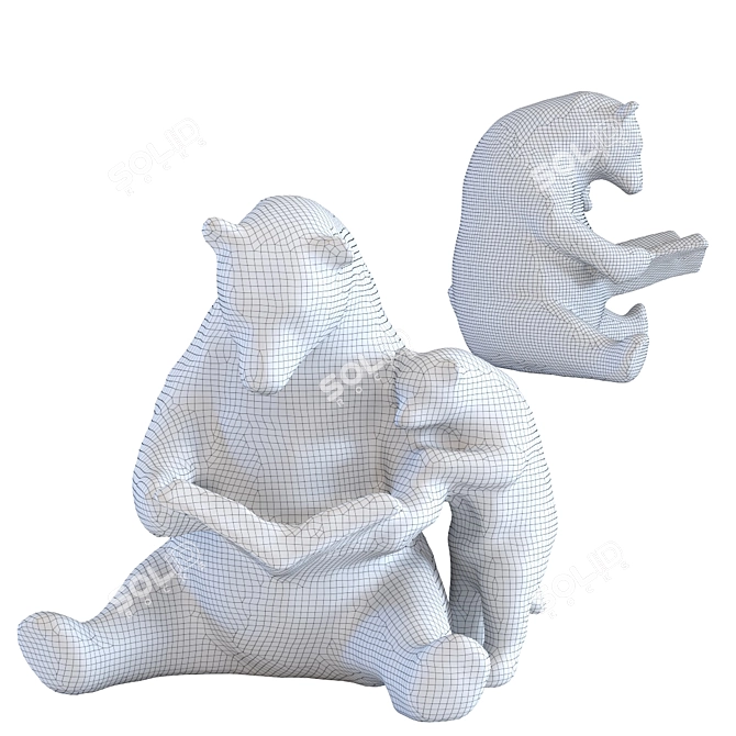 Reading Bears Sculpture: Handcrafted Resin Art 3D model image 2