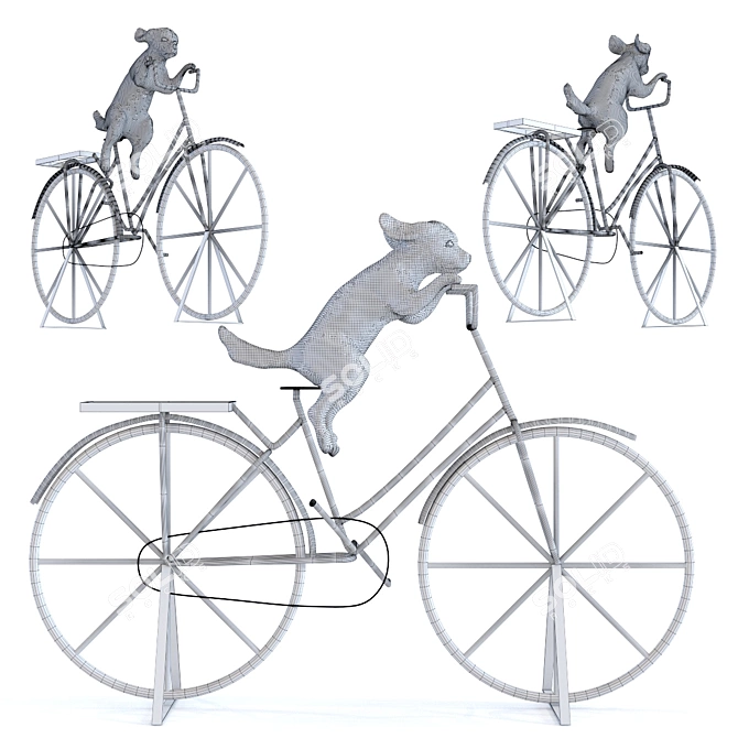 Whimsical Dog Bicycle Décor 3D model image 2