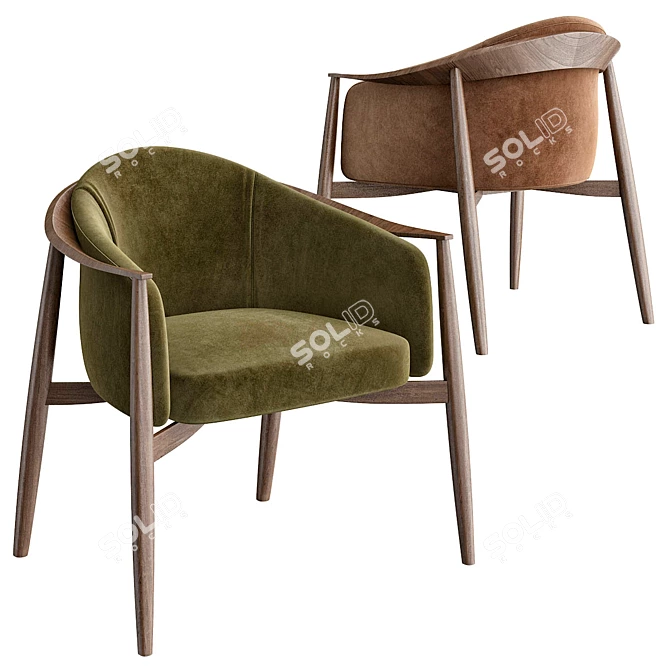 Sleek Tekton Wooden Easy Chair 3D model image 1