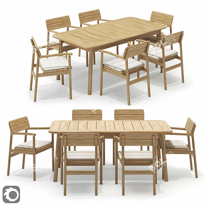 Tanso Armchair & Table Set 3D model image 1