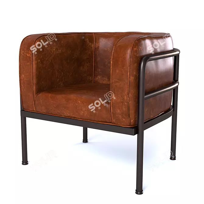 Vintage Leather Barrel Chair 3D model image 1