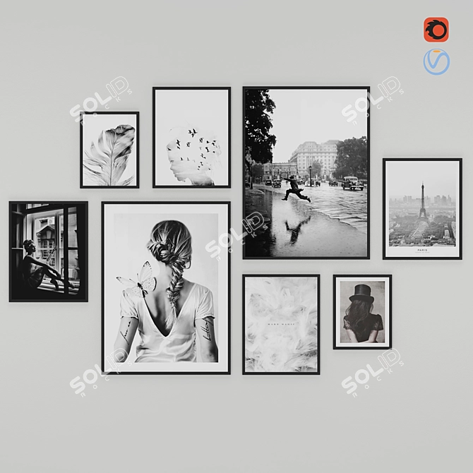 Modern Black & White Photo Frames Set 3D model image 1