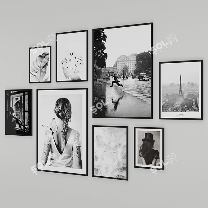 Modern Black & White Photo Frames Set 3D model image 3