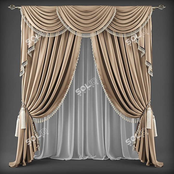 Sleek Polyester Curtains 3D model image 1