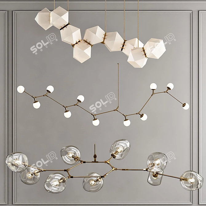 Elegant Trio Chandelier Set 3D model image 1