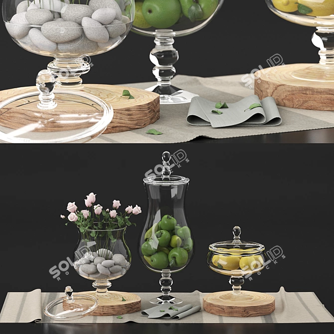 Fruitful Elegance: Decorative Set with Fruits & Roses 3D model image 1