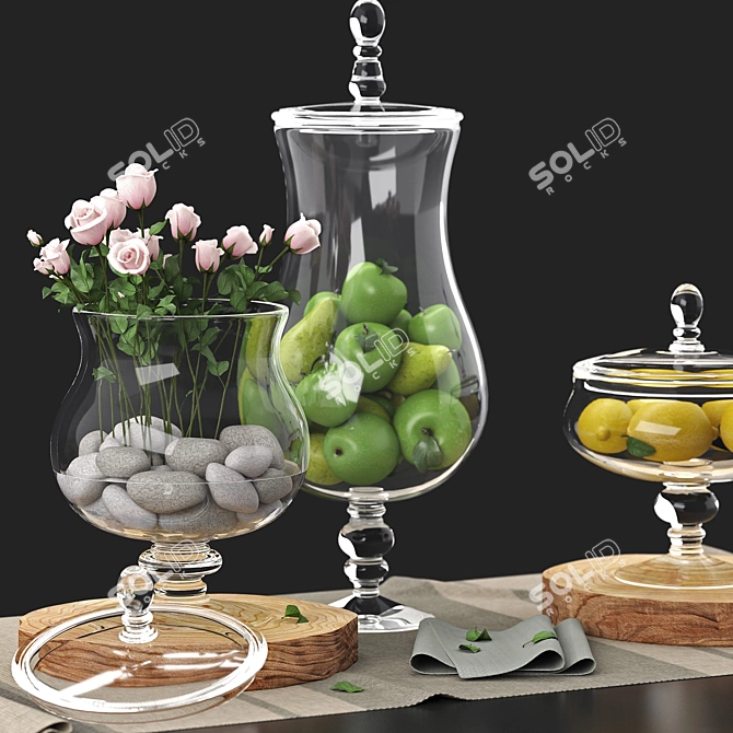 Fruitful Elegance: Decorative Set with Fruits & Roses 3D model image 3