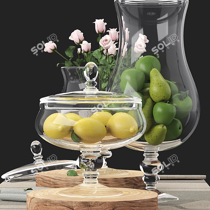 Fruitful Elegance: Decorative Set with Fruits & Roses 3D model image 4
