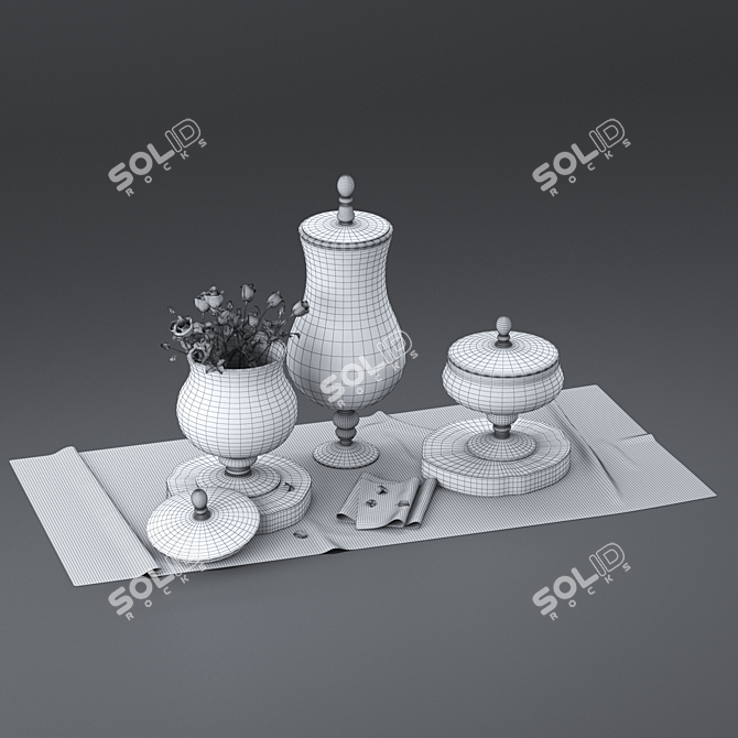 Fruitful Elegance: Decorative Set with Fruits & Roses 3D model image 5