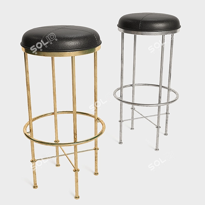 Elegant Brass & Leather Stool 3D model image 1