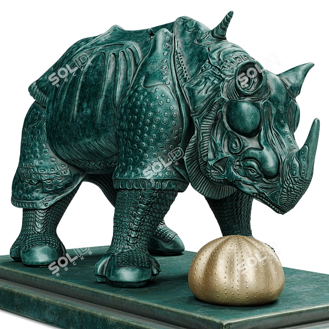 Dali's Rhinoceros: Lace-Clad Bronze Sculpture 3D model image 1