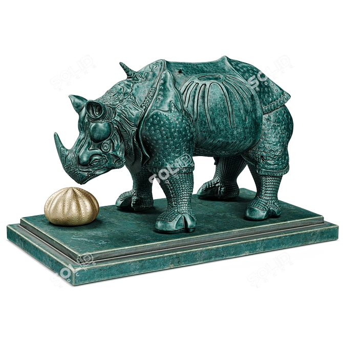 Dali's Rhinoceros: Lace-Clad Bronze Sculpture 3D model image 2