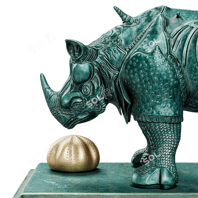 Dali's Rhinoceros: Lace-Clad Bronze Sculpture 3D model image 3