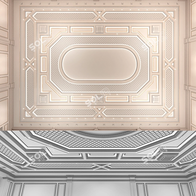 Elegant Banquet Hall Ceiling 3D model image 2