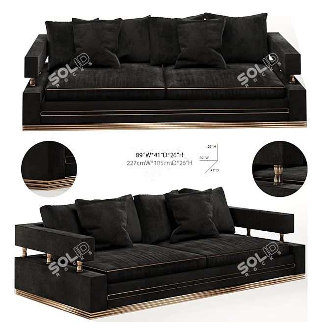 Luxury Velvet Gold Stand Modern Sofa 3D model image 1