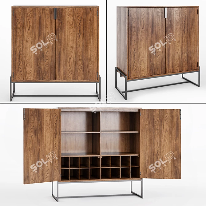 Modern Wood and Metal Walnut Cabinet 3D model image 1