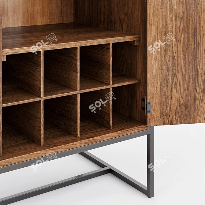 Modern Wood and Metal Walnut Cabinet 3D model image 2