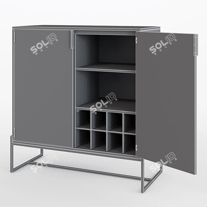 Modern Wood and Metal Walnut Cabinet 3D model image 3